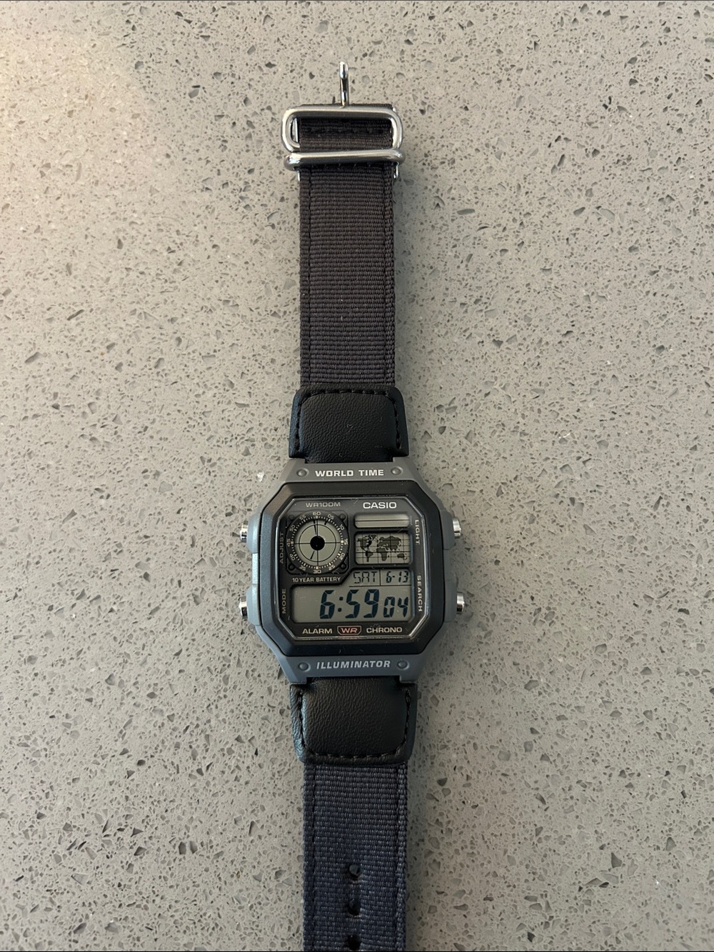 Casio Digital World Time Illuminator Watch - Black and Silver
